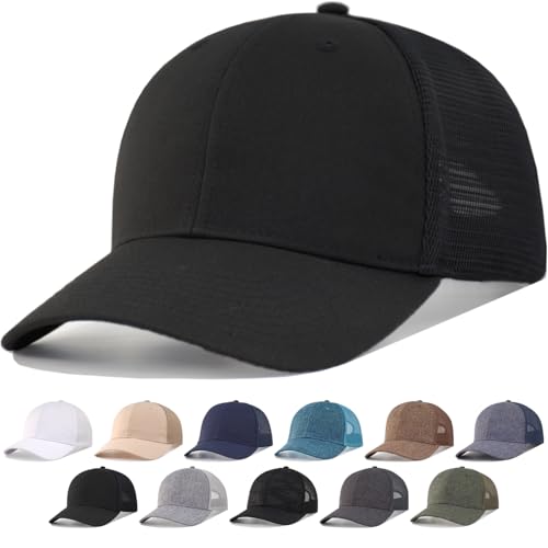 XL, XXL Plus Size Snapback Trucker Hat Extra Large Big Head Men’s Deep Tall Baseball Cap Adjustable Mesh-Back Summer Work Ball Cap - Black