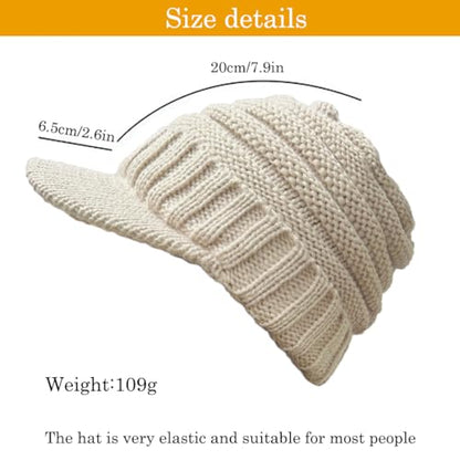 XYIYI Beanie Tail Winter Warm Knit Messy High Bun Ponytail Hats Visor Beanie Cap - color: A Beige