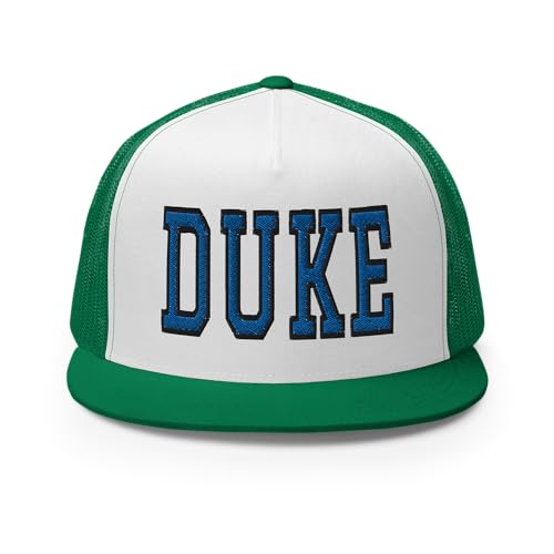 NG Duke Flat Bill Embroidered Trucker Hat High Crown Adjustable Cap - color: Kelly/ White/ Kelly