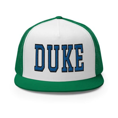 NG Duke Flat Bill Embroidered Trucker Hat High Crown Adjustable Cap - color: Kelly/ White/ Kelly