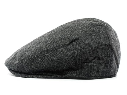 Men's Classic Patchwork Herringbone Checker Plaid Newsboy Ivy Hat Flat Cap - color: Black Plaid, size: Small-Medium