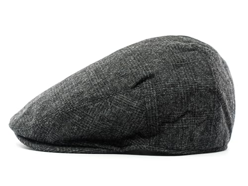 Men's Classic Patchwork Herringbone Checker Plaid Newsboy Ivy Hat Flat Cap - color: Black Plaid, size: Large-X-Large
