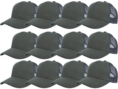 Gelante Mesh Trucker Hat Baseball Cap Structured Front Panel Wholesale LOT 12 Pack - color: Dark Gray