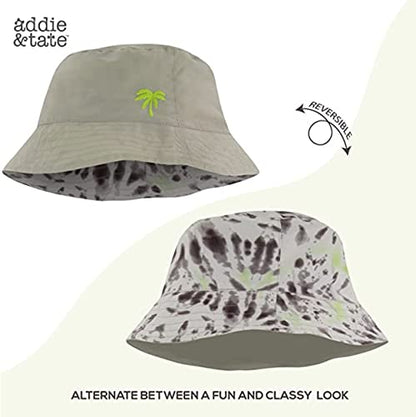 Kids Bucket Hat for Girls & Boys, Packable Fun & Cool Reversible Beach Sun Teen Toddler Bucket Hat with Sunglasses - color: Grey/Tie Dye, size: 3-7 Years