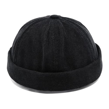 Unisex Stylish Rolled Cuff Skull Cap Adjustable Brimless Hat - color: Black