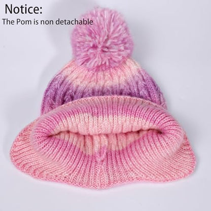 Toddler Earflap Beanie Hat with Rainbow Pom for Little Girls Knitted Beanies Kids Winter Skiing Caps Age 3-8 - color: Multicolor 02