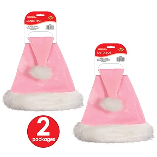 Beistle Plush Hats - Party Hats for Birthday & Holiday Theme Parties: Christmas - Santa - color: Light Pink - 2 Piece