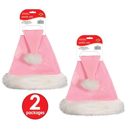 Beistle Plush Hats - Party Hats for Birthday & Holiday Theme Parties: Christmas - Santa - color: Light Pink - 2 Piece