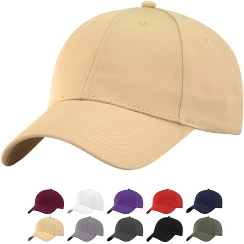TSSGBL Classic Plain Baseball Cap, Small/M-L/XL-3XL Big Head Fit, Unisex Adjustable Cotton Structured Golf Dad Hat - color: C-khaki, size: XX-Large