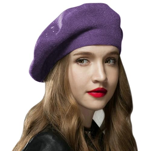 Sumolux Women Beret Hat French Beret Beanie Cap Classic Solid Color - color: Purple, size: One Size