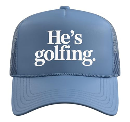He's Golfing Trucker Hat with Adjustable Mesh Back - color: Light Blue