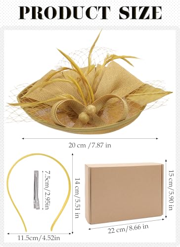 Zinniday Fascinator Tea Party Hat - 2026 Derby Pillbox Kentucky Hat for Women (7.87x5.9inch) - color: Gold