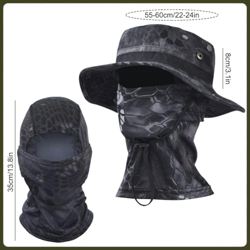 Camo Boonie Sun Hat with Balaclava Face Mask Outdoor Fishing Hat - color: Camo Black