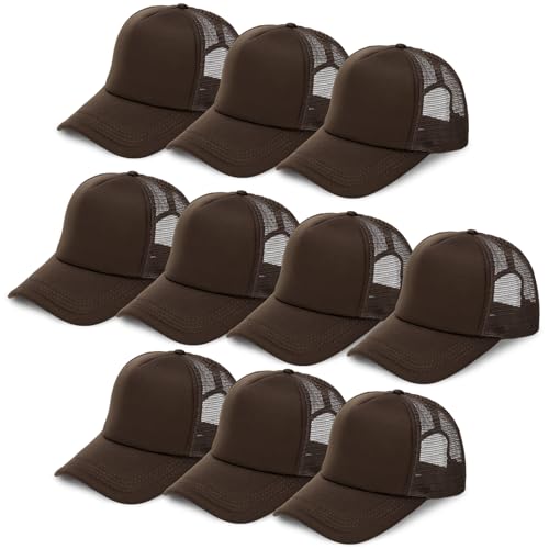 Ultrafun 10 Pack Trucker Hat Mesh Sublimation Blank Hats Adjustable Baseball Caps Hats for Men Women - color: Brown