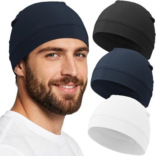 3-Pack 100% Cotton Skull Cap for Men Women Helmet Liner Caps - color: 3pcs-black,white,navy Blue