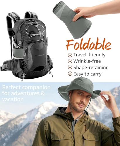 Wide Brim Sun Hat for Men Women, UPF 50+ Waterproof Packable Bucket Boonie Safari Fishing Hat - color: Light Grey