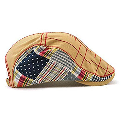 MOACC M Men Beret Hat Cotton Buckle Adjustable Newsboy Hats Cabbie Gatsby Cap - color: Hat-t1-beige(red Line)