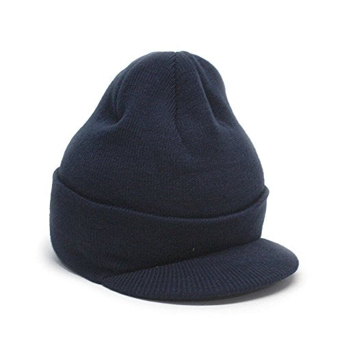The Vintage Year Visor Beanie Billed Knit Radar Cuff Skull Cap Sports Outdoor Winter Stretch Acrylic One Size Men Women - color: Navy