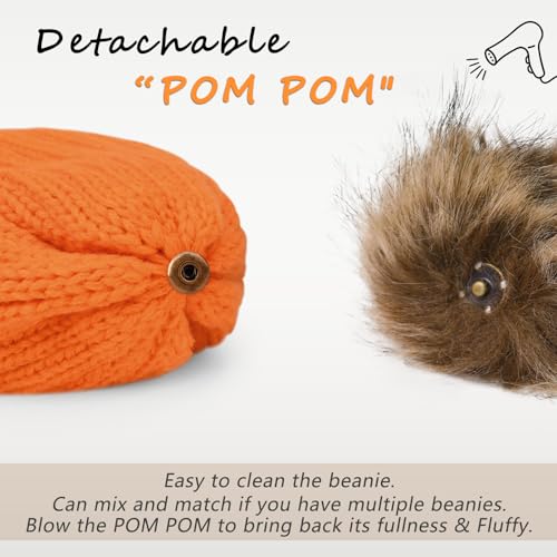 ZOORON Womens Winter Knitted Beanie Hat with Faux Fur Pom Beanie Warm Knit Skull Cap Beanie for Women - color: 1pack Orange