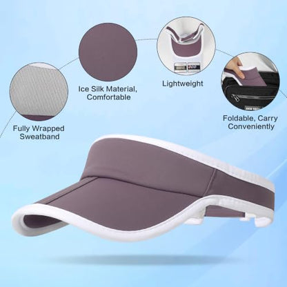 Sun Visor Caps Foldable Brim Adjustable Visor Hats for Women Men - color: Deeppurple W