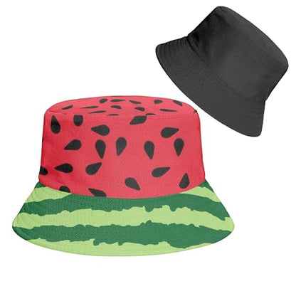 Reversible Bucket Hat for Women Men, Cotton Packable Summer Sun Hat, Double-Side-Wear Fisherman Cap for Beach Travel Hiking - color: Mz-watermelon Hat