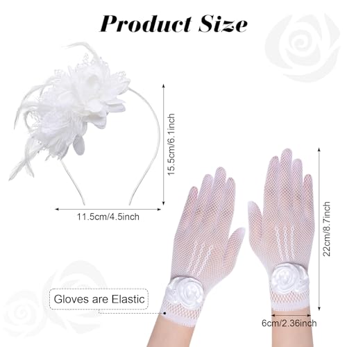 2PCS 20s 50s Fascinator Hat for Women Tea Party Hat with Gloves for Wedding Cocktail Party - color: White