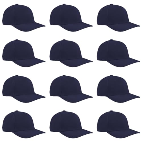 TK Flex Blank Hats, Adjustable Plain Hats, Casual Women's and Men's Hats, Baseball Caps for Patches and Embroidery, 12 Pack - color: Navy