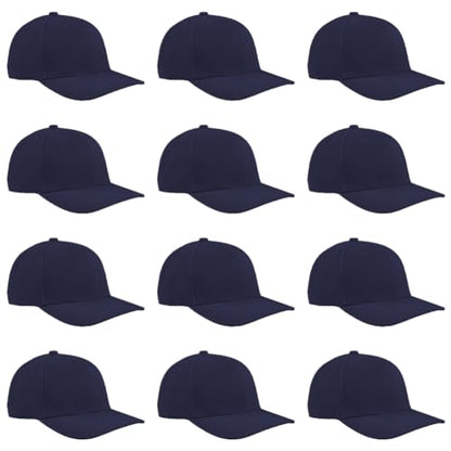 TK Flex Blank Hats, Adjustable Plain Hats, Casual Women's and Men's Hats, Baseball Caps for Patches and Embroidery, 12 Pack - color: Navy
