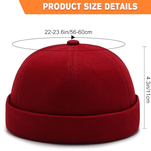 2 Pcs Mens Brimless Docker Cap Set - Retro Worker Sailor Skull Cap Beanie with Rolled Cuff - color: Red