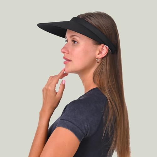2 Pack Sun Visors Women Wide Brim Clip on Summer Hats Adjustable UV Protection - color: Mixed-black,white