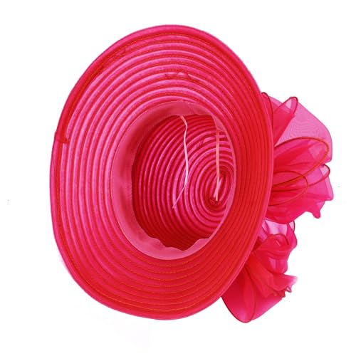 DRESHOW Lady Derby Dress Church Bowler Cloche Hat Bowknot Organza Bridal Cap for Wedding - color: 1 Pack Bowler Hat: Rose