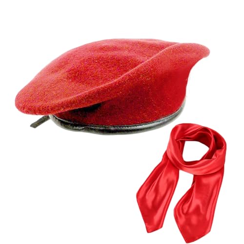 British US Military Berets with 35" Square Silk Like Head Scarf, Army Beret French Beret for Men and Women - color: Red, size: X-Large