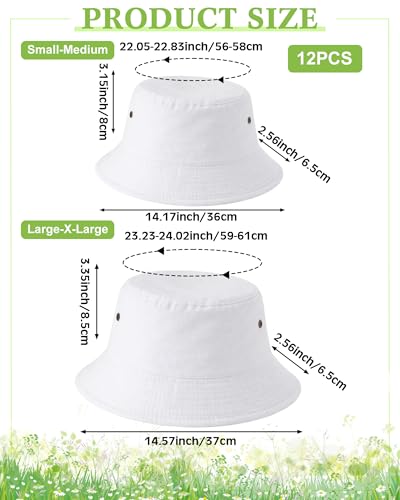 Sureio Washed Cotton Bucket Hats Bulk for Women Men Wide Brim Summer Cap Unisex Beach Fishing Hat for Adult Outdoor, Plain - color: White, size: Large-X-Large