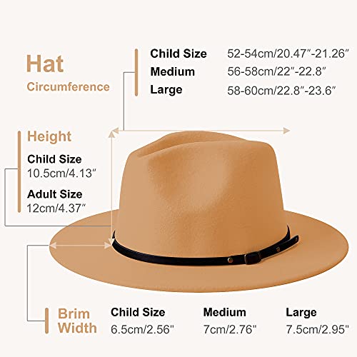 Wide Brim Fedora Hats for Women Men Two Tone Dress Hat Felt Panama Hat in Two Audlt Size - color: Camel & Red, size: Large-X-Large