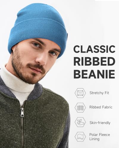 OZERO Mens Winter Hat, Fleece Lined Cuffed Beanie for Men and Women - color: Light Blue