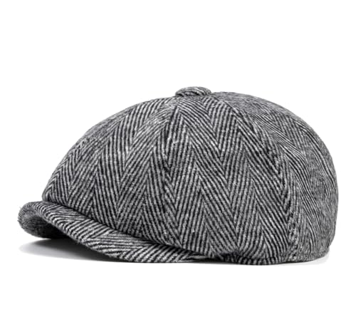 Quanhaigou Newsboy Flat Cap, Men's Vintage Gatsby Ivy Cabbie Hat, Beret Golf Driving Hats - color: 8 Panel Light Grey