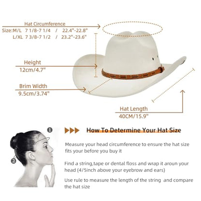 Cowboy Hat for Men and Women - Cattleman Wide Brim Western Cowgirl Hat with Gift Packaging - color: Beige, size: 7 3/8-7 1/2