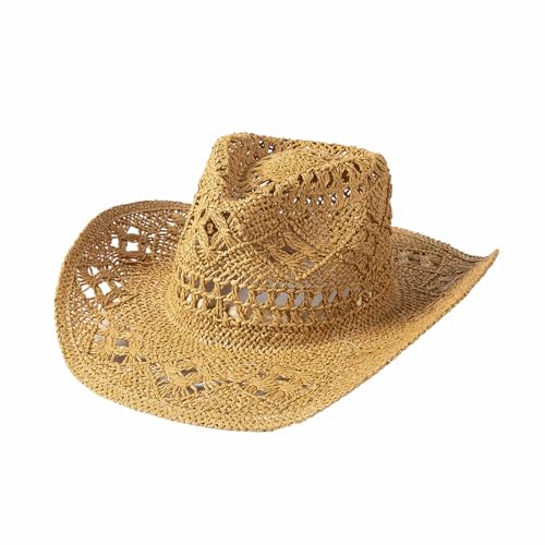 Lifup Straw Cowboy Sun Hats for Women, Western Cowgirl Hats - color: Brown