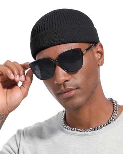 Short Beanie for Men Women, Wool Knit Cuff Winter Fisherman Hats - color: 1pcs-black