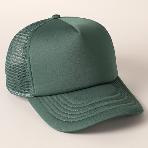 MIRMARU 5 Panels Blank Foam Front Two Tone Solid Trucker Mesh Back Baseball Cap with Adjustable Snapback Strap - color: Solid-dark Green