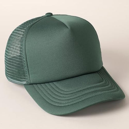 MIRMARU 5 Panels Blank Foam Front Two Tone Solid Trucker Mesh Back Baseball Cap with Adjustable Snapback Strap - color: Solid-dark Green
