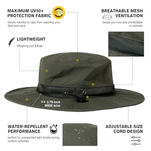TOP-EX Oversized Waterproof Mesh Sun Hat for Big Heads with Wide Brim - color: Army Green-2.7"brim, size: Large-X-Large