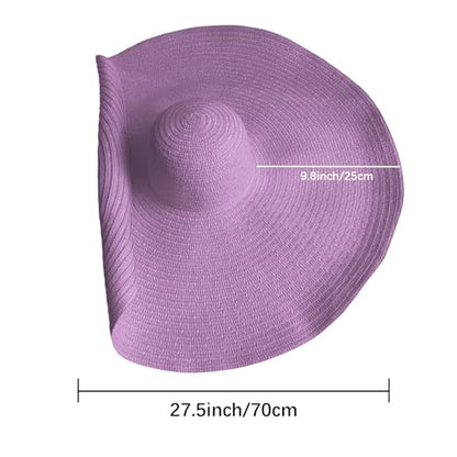 Lifup Straw Sun Hat for Women, Wide Brim Oversized Summer Beach Hat - color: Purple