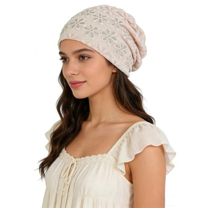 Crochet Slouchy Beanie Hat Turbans Headware for Women - color: Bea04 - Beige
