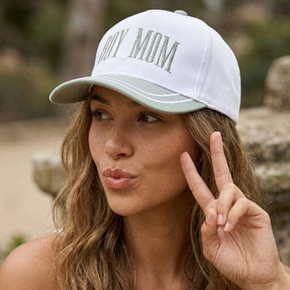 D&Y Retro 2-Tone Canvas Baseball Cap for Women - Funny Embroidered Distressed Snapback, Adjustable Cotton Dad Hat - color: Boy Mom-sage