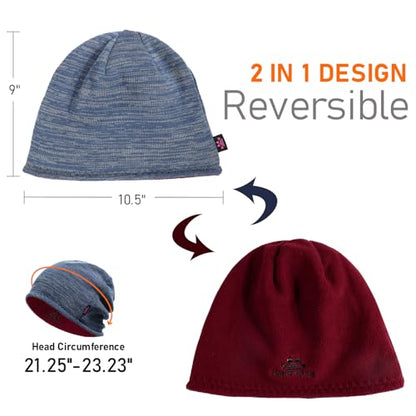 Lvaiz Winter Fleece Lined Beanie Hat for Men Women Reversible Skull Cap - color: Blue Grey+wind Red