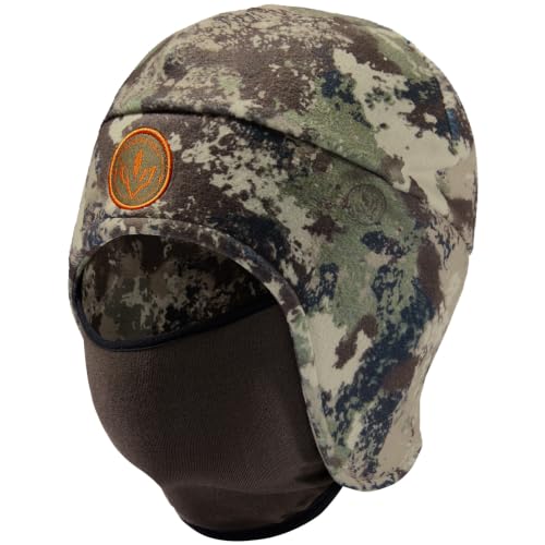BASSDASH Unisex Soft Fleece 2-in-1 Hat with Mask Ear Flap - color: Grunge Camo & Brown