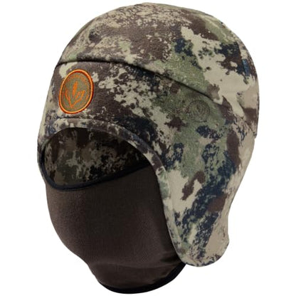 BASSDASH Unisex Soft Fleece 2-in-1 Hat with Mask Ear Flap - color: Grunge Camo & Brown