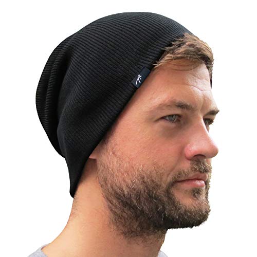 Grace Folly Slouchy Beanie for Men & Women, Cuffed Acrylic Knit Winter Hat - color: Black