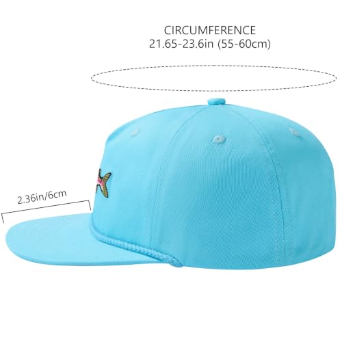 BASSDASH Embroidered Soft Top Flat Brim Duck Hat Snapback Cap for Hunting, Fishing, and Outdoor Activities - color: Sky Blue/Rainbow Trout
